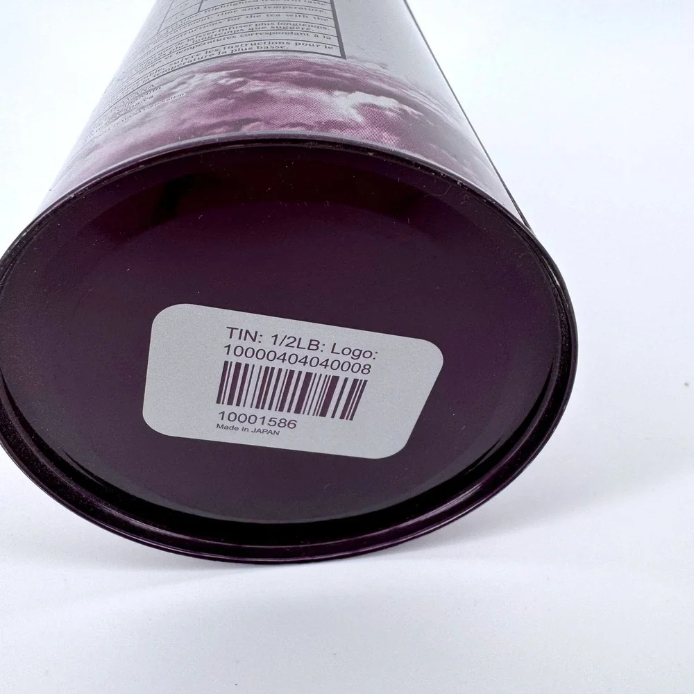 Teavana Tea Tin Storage Canister 1/2 lb Silver Purple Brewing Guide Empty